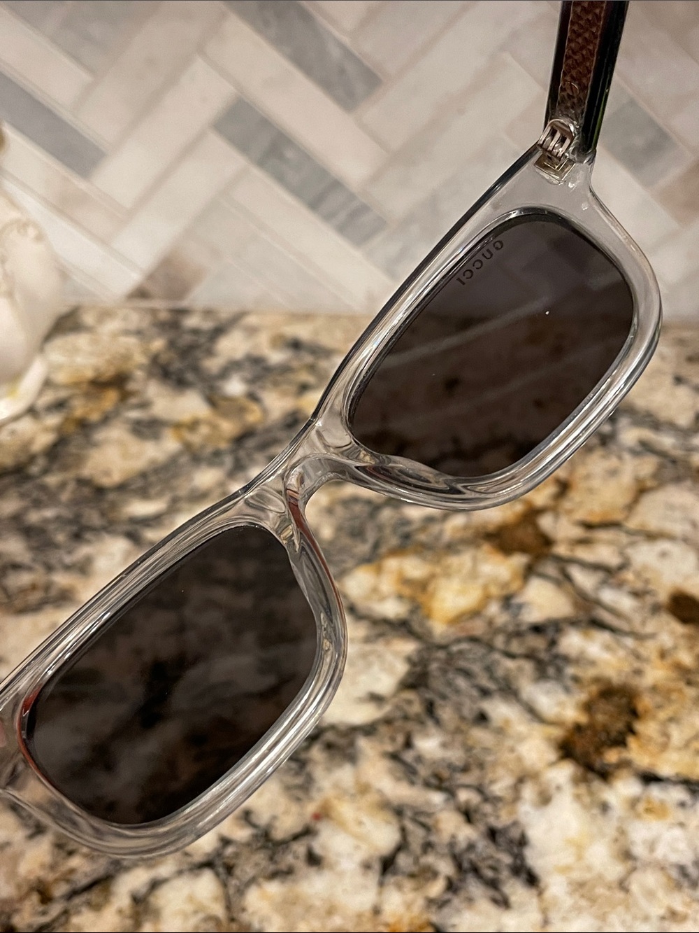Gucci Clear Frame Sunglasses with Gray Lenses - Picture 15 of 15